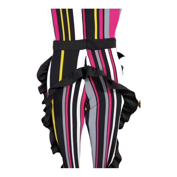 Monaco Womens Small Sleeveless Stripes Neck Ruffle High Waist Bodyocn Jumpsuits - Picture 14 of 15